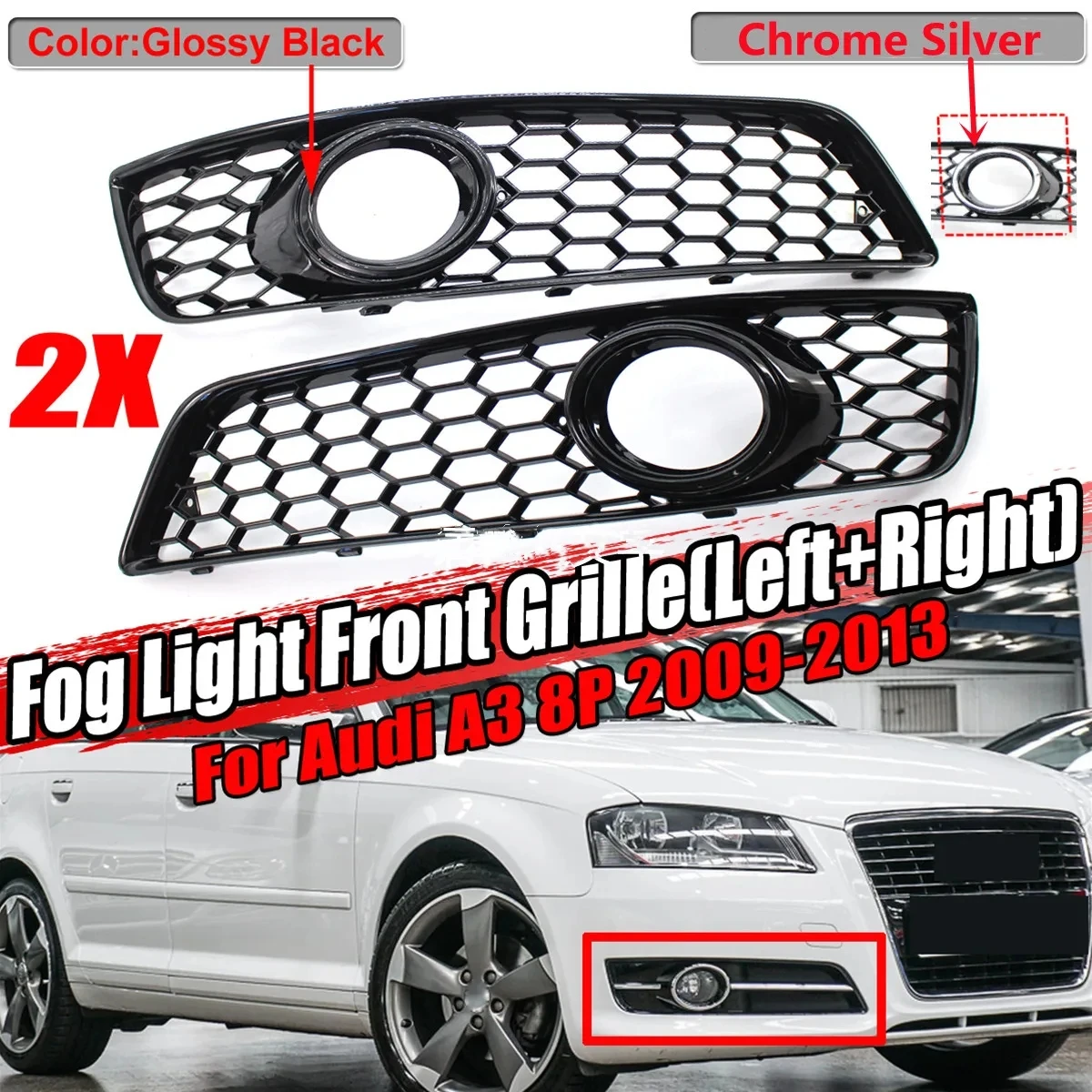 Grille antibrouillard de pare-chocs avant pour Audi, grille de course, maille accent d