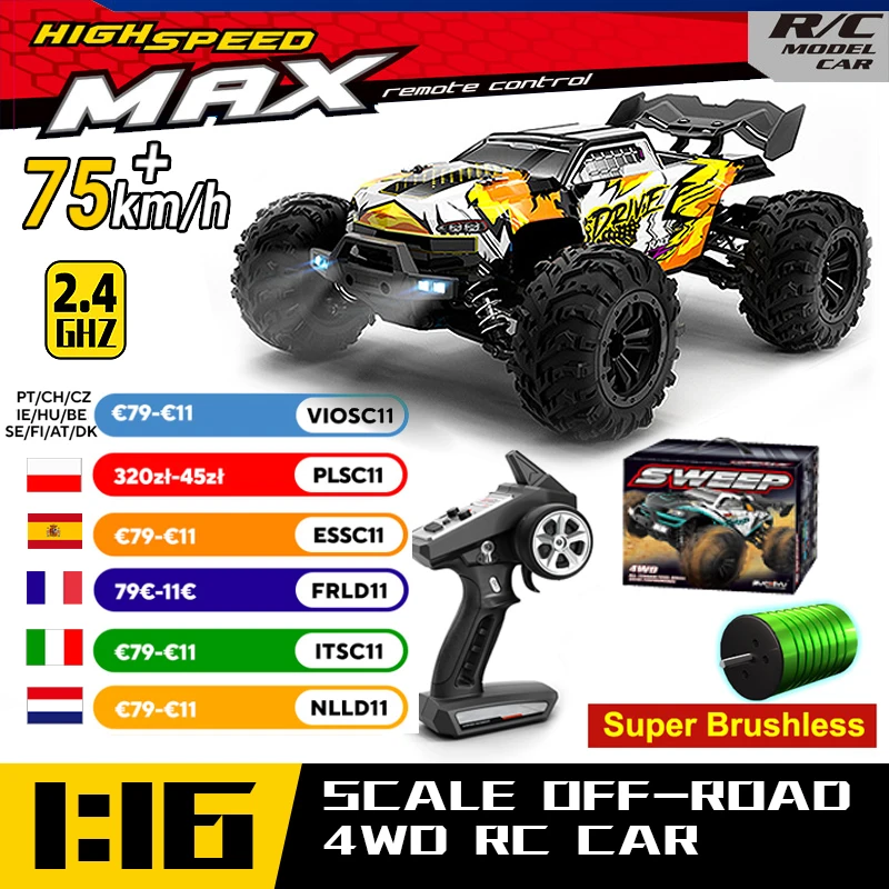 WLtoys 16101 Pro 1:16 75 KM/H 4WD RC voiture avec lumière LED 2.4G voitures télécommandées haute vitesse dérive Monster Truck pour enfants cadeau