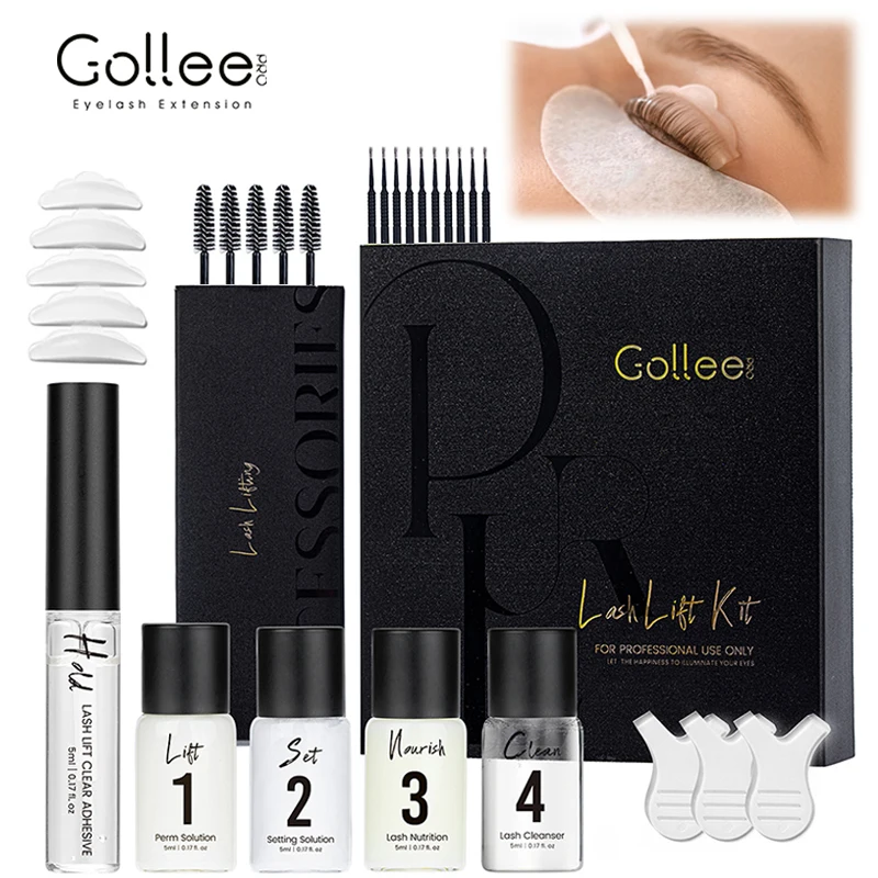 Gollee Kit Semipermanente per Laminazione Ciglia e Sopracciglia 4-6 Settimane, Tinta Nera per Ciglia e Sopracciglia, Set per Lifting Ciglia e Laminazione Sopracciglia, Trucco Ciglia