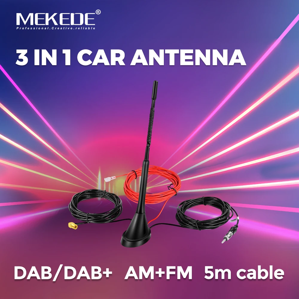 MEKEDE Autodach 3-in-1-Antenne DAB FM+AM-Antenne 29 cm lange Antenne Europäisches digitales Radio-Radio-Antenne 5 m Kabel Autozubehör Image