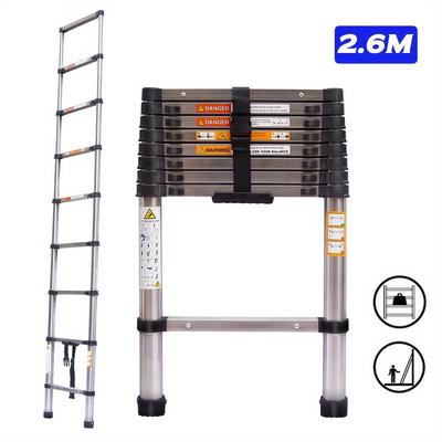 TEMU Stainless Steel Telescopic Ladder - 8.5ft Extendable, Non-slip & For High Strength, Folding Ladder With Grip Handle For Rv, Attic, Home Image
