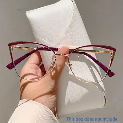 TEMU 1pc Women's Eye Shape Glasses, Elegant, Fashionable, Red, Pc (polycarbonate) Lens, Metal Frame, Full Rim, With Metal Hinge, For , Party Decoration Image
