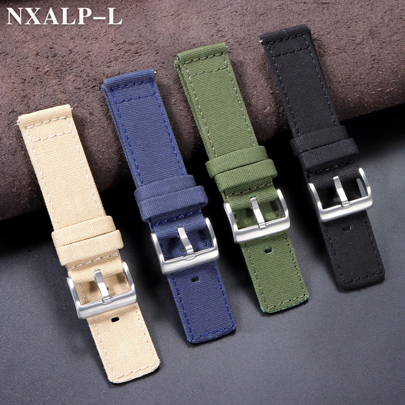 Nylon-Uhrenarmband, Baumwoll-Canvas-Band, 20 mm, 22 mm, Herrenarmband, Schnellverschluss, gebürstete Schnalle, Uhrenarmbänder, Smartwatch-Zubehör Image