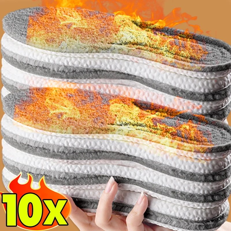 Unisex weiche thermische verdickte Plüsch-Einlegesohle aus Wolle, warmer Memory-Schaum für Sportschuhe, Polster, kältebeständig, selbsterhitzende, saugfähige Schuhpolster Image