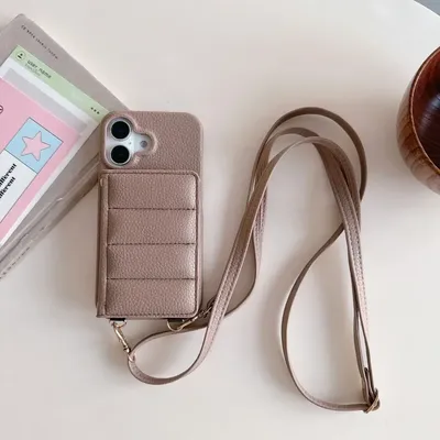 Crossbody Lanyard Leder Handyhülle für IPhone 13 12 Mini 17 Air 16 15 14 Plus 11 Pro Max Spiegel Wallet Card Slot Holder Cover