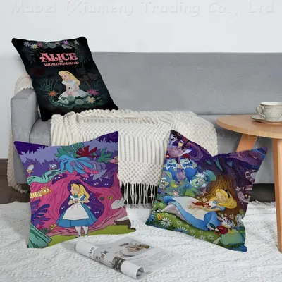 A-Alice In W-Wonderlandes Cartoon-Kissenbezüge, Cartoon-Sofa, dekorativ, für Zuhause, doppelseitiger Druck, kurzes Plüsch-süßes Kissen Image