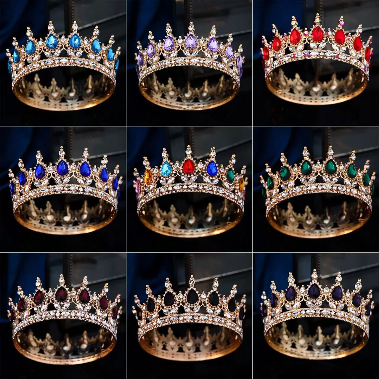 Europäische Mode Prinzessin Tiara Barock Kristall Vollkrone König Tiar Hochzeit Festzug Haarkleid Zubehör Image
