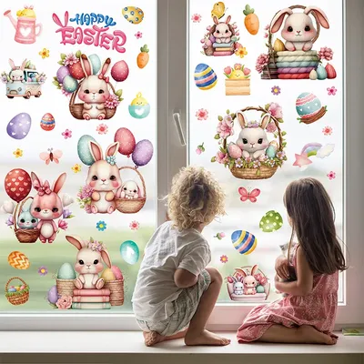 9 Stück Frohe Ostern Cartoon Fenster- und Wandaufkleber DIY farbige Wandaufkleber Festival Home Decor Fun Home Crafts Image