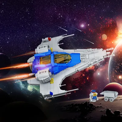 MOC Klassische Raumschiff Ziegel Modell Klassische Raumschiff Bausteine Galaxy Explorer Blöcke Spielzeug Geschenk Image