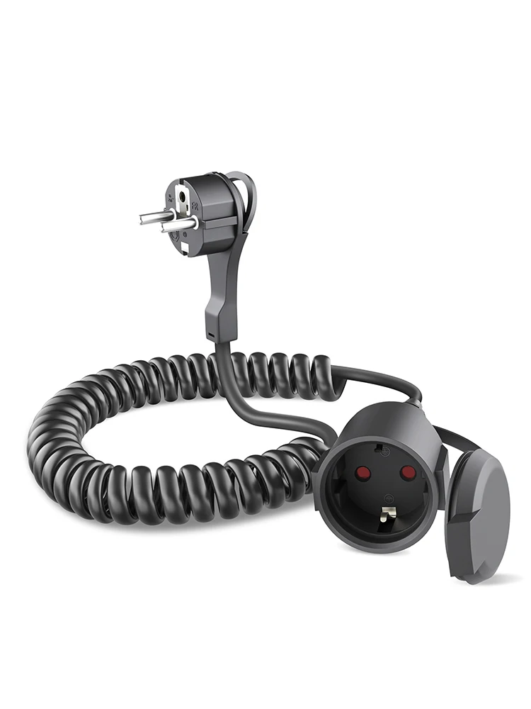 Europäisches 2-poliges Wechselstromschutz-Spiral kabel mit PVC-Feder draht für Retraktor-5m * 1 quadratisch-schwarz im Freien Image