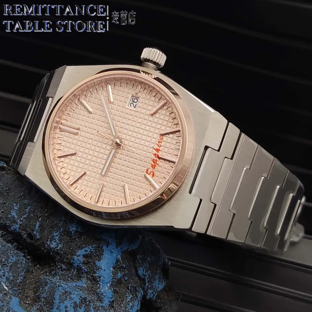 40 mm Herren-Chrina NH35 mechanische Uhr, roségoldene Lünette, steriles Zifferblatt, gebürstetes wasserdichtes Gehäuse, Herren-Business-Modeuhr Image