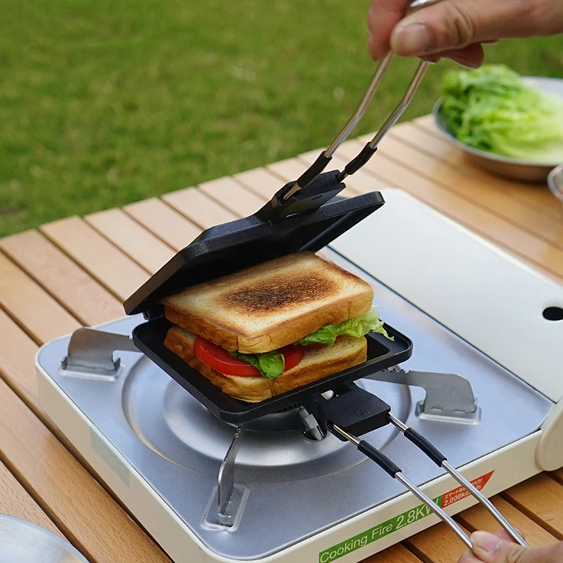 Faltbare Sandwich-Grillpfanne Antihaftbeschichtet Tragbarer Frühstückszubereiter für Zuhause Picknick Toast Brot Outdoor-Kochen Image