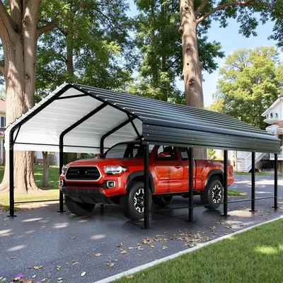 12 X 20 FT Heavy Duty Metal Carport,Galvanized Steel Roof, Metal Garage Shelter for Car, SUV, Trucks