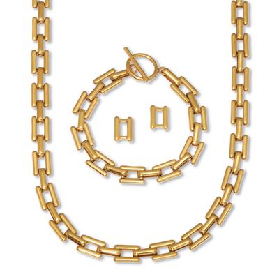 Women's Yellow Gold Ion-Plated Stainless Steel Square Link Jewelry 3-Piece Set by PalmBeach Jewelry in Gold (Size ONE SIZE)