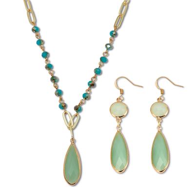 Women's Opaque Green Crystal and Genuine Aventurine Goldtone Jewelry Set by PalmBeach Jewelry in Green (Size ONE SIZE)