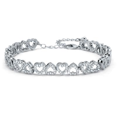 Women's Round Crystal Heart Silvertone Bracelet 7-inch by PalmBeach Jewelry in White (Size ONE SIZE)