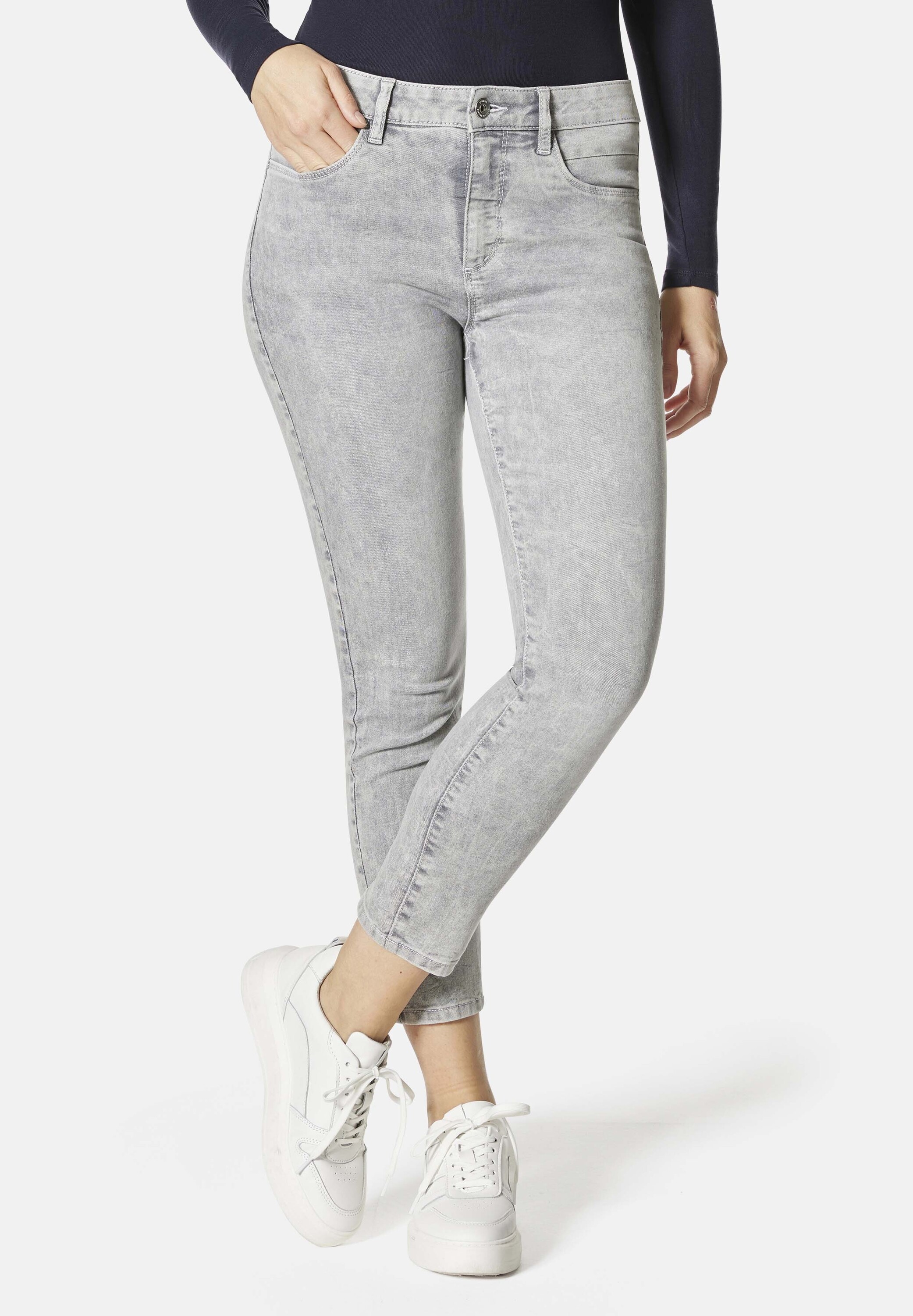 5-Pocket-Jeans STOOKER WOMEN "Florenz Acid Wash Slim Fit", Damen, Gr. 40, Länge 26, grau (grau denim acid), Denim/Jeans, 78% Baumwolle, 20% recycled Polyester, 2% Elasthan, slim fit lang, Jeans 5-Pocket-Jeans, Slim Fit Casual Clean Wash Denim Jeans...