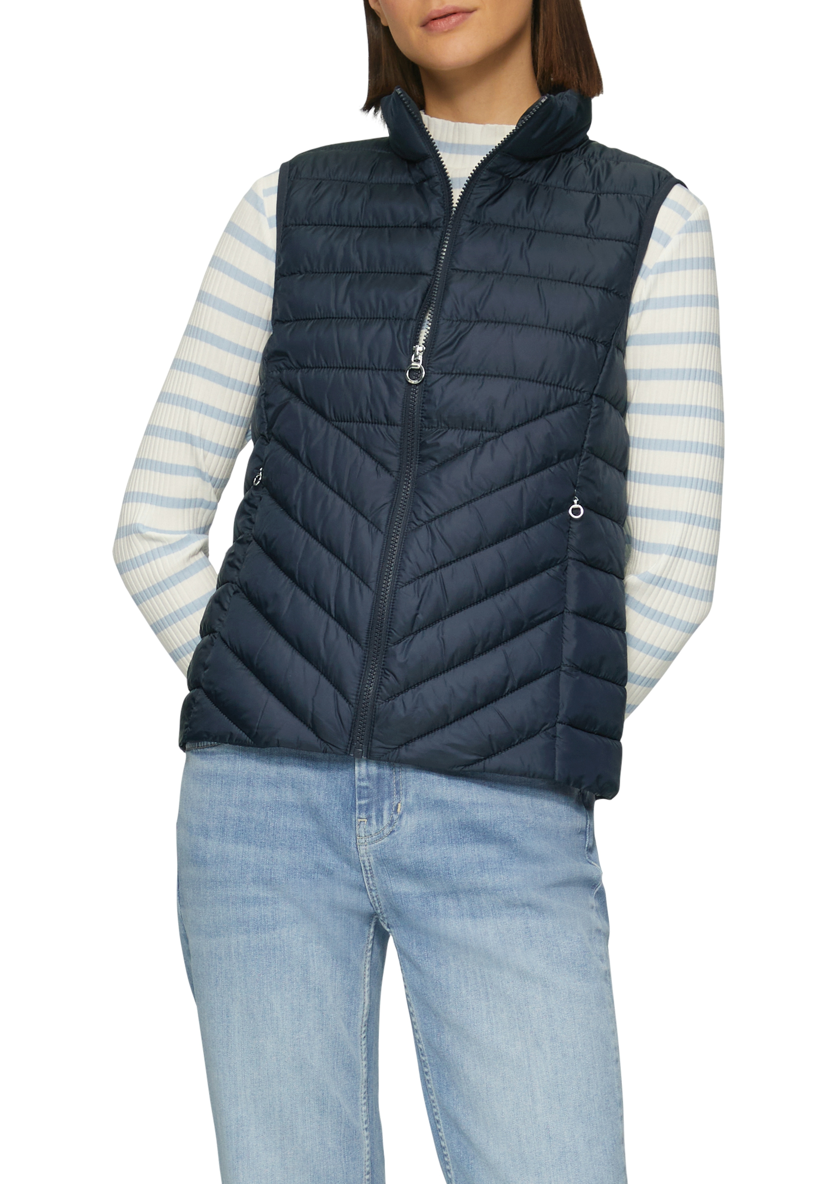 Steppweste S.OLIVER, Damen, Gr. 40, blau (navy), Steppware, Obermaterial: 100% Polyester. Futter: 100% Polyester, Strukturmuster, regular fit taillenbedeckt, Westen Steppweste, mit Stehkragen