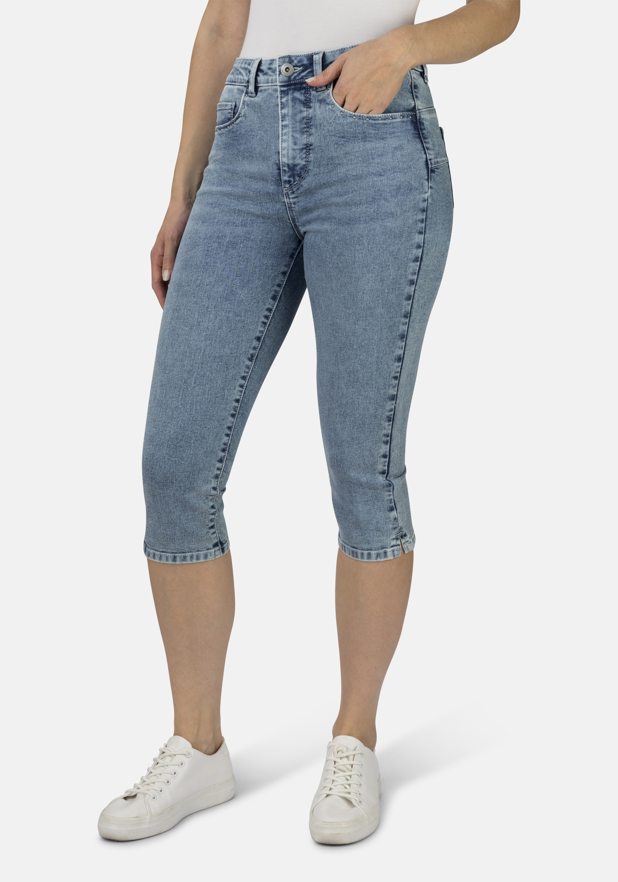 7/8-Jeans STOOKER WOMEN "Denim Capri Skinny Fit", Damen, Gr. 40, Länge 21, blau (light blau used), Denim/Jeans, 78% Baumwolle, 20% Polyester, 2% Elasthan, skinny fit 7/8-Länge, Jeans, Skinny Fit Casual Clean Wash Denim Jeans Magic Shape Effekt für...
