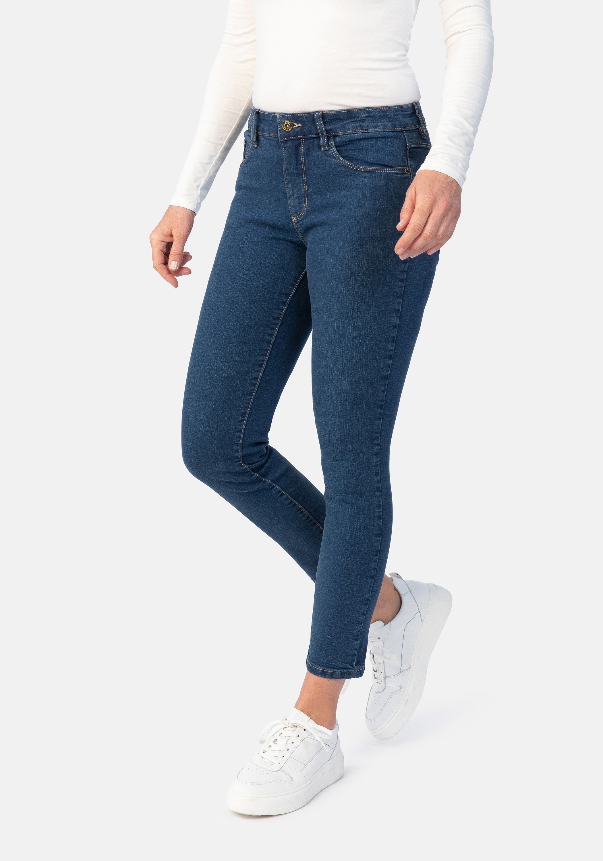 5-Pocket-Jeans STOOKER WOMEN "Florenz Denim Slim Fit", Damen, Gr. 44, Länge 28, blau (medium blau), Denim/Jeans, 82% Baumwolle, 17% Polyester, 1% Elasthan, slim fit lang, Jeans 5-Pocket-Jeans, Slim Fit Casual Clean Wash Denim Jeans für Damen