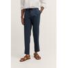 Bundfaltenhose BUGATTI, Herren, Gr. 32, Länge 32, 380, marine, 56% Baumwolle, 42% Leinen, 2% Elasthan, unifarben, casual, gerade, unten schmal, Hosen, mit Baumwoll-Leinen-Mix