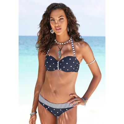 Bügel-Bandeau-Bikini-Top S.OLIVER "Audrey", Damen, Gr. 34, Cup E, schwarz-weiß (schwarz, weiß), Recycling-Polyamid, gepunktet, gestreift, Bikini-Oberteile, mit Mustermix aus Punkten und Streifen Image