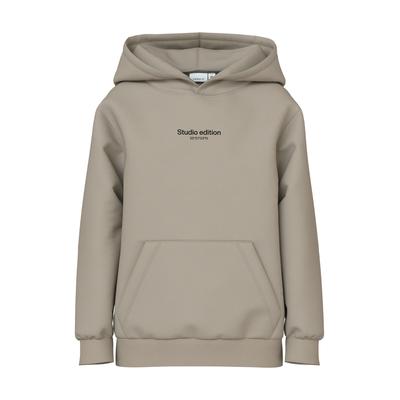 Kapuzensweatshirt NAME IT "NKMBRODY LS NREG SWEAT WH BRU NOOS", Jungen, Gr. 116, beige (pure cashmere), Sweatware, Obermaterial: 70% Baumwolle, 30% Polyester, unifarben, casual, normal normal, Langarm Rippbündchen, Sweatshirts, mit kleinem Logoprint Image