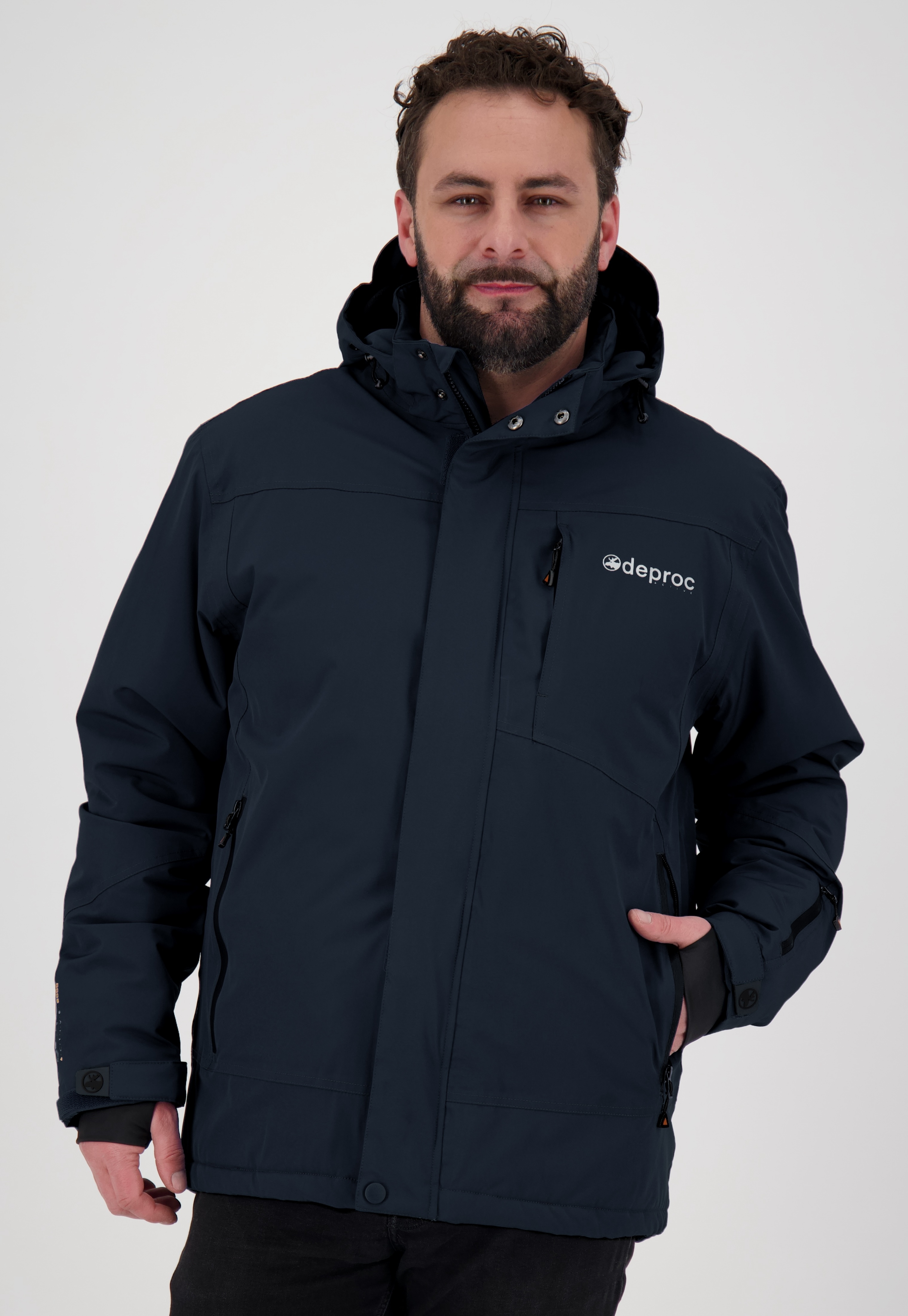 Winterjacke DEPROC ACTIVE "MONTREAL MEN", Herren, Gr. M (50), blau (schwarz navy), 96% Polyester; 4% Elastan, Windstopperbündchen mit Daumenlöchern,mit Schneefang,mit verstellbarem Klettverschluss, Jacken Winterjacke, auch in Großen Größen erhältlich