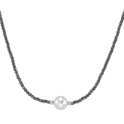Collier SMART JEWEL "mit Edelstein-Kugeln + Muschelkern-Perle, Silber 925", grau, Halsketten, Damen, 45cm, Silber 925 (Sterlingsilber) Image