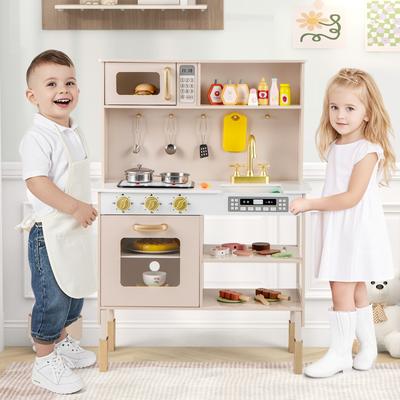 Adjustable Play Kitchen with Microwave and Lights for Kids - 28