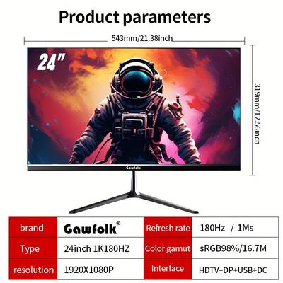TEMU Gawfolk 24.5-inch 180hz Direct-surface Gaming Monitor, 1920*1080p Resolution, Ips Panel No Speakers, Freesync, Hdtv, Dp, Vesa Image