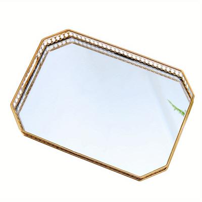 TEMU Elegant Golden Mirror Tray – Vintage Octagon Design For Vanity, Cosmetics, Jewelry Organizer, Home Decor, Perfect Gift For Birthdays, Weddings, Day Image