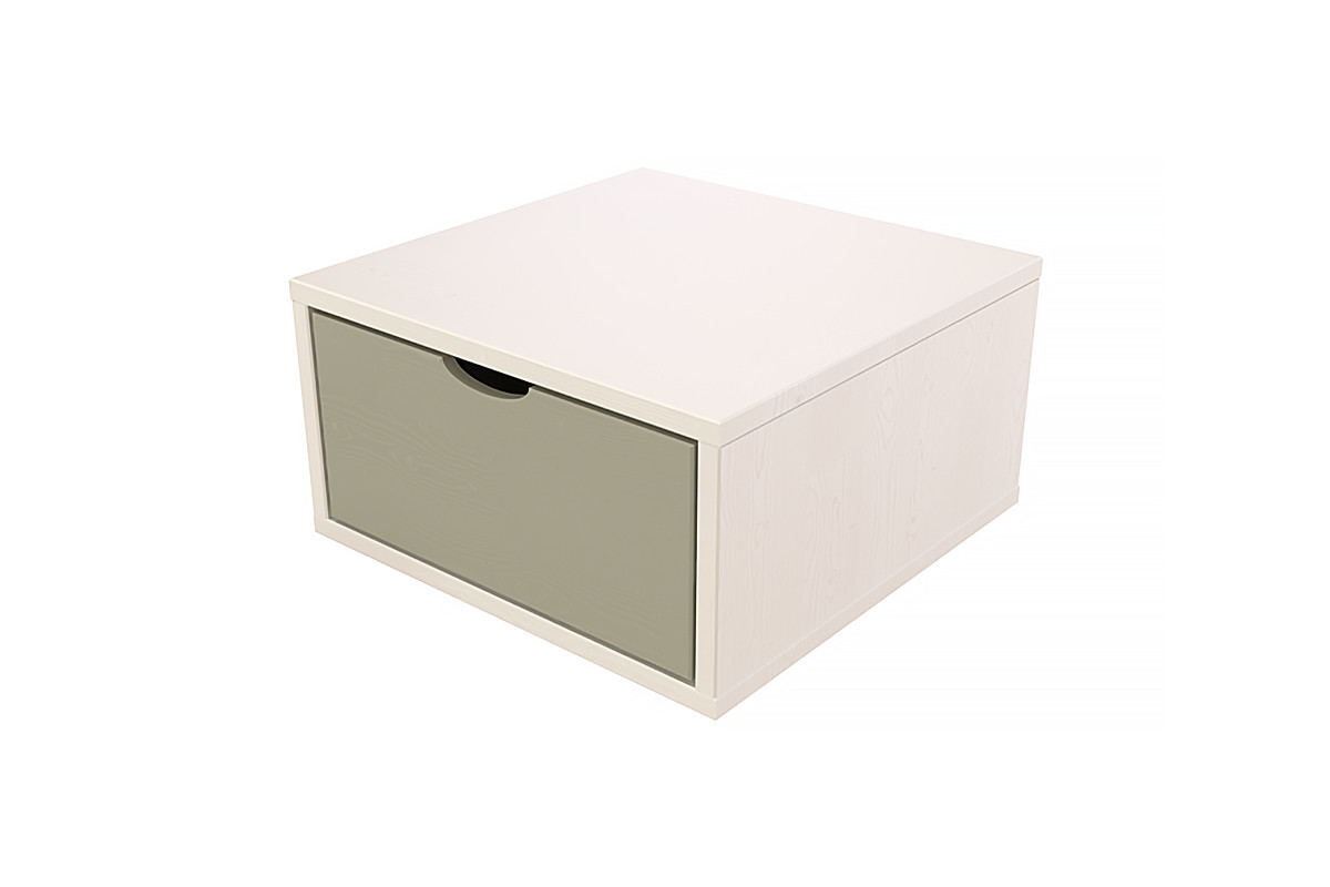 Cube de rangement bois 50x50 cm + tiroir - Blanc/Moka