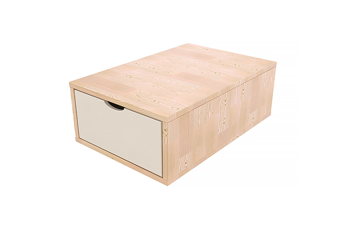 Cube de rangement bois 75x50 cm + tiroir - Vernis naturel/Blanc