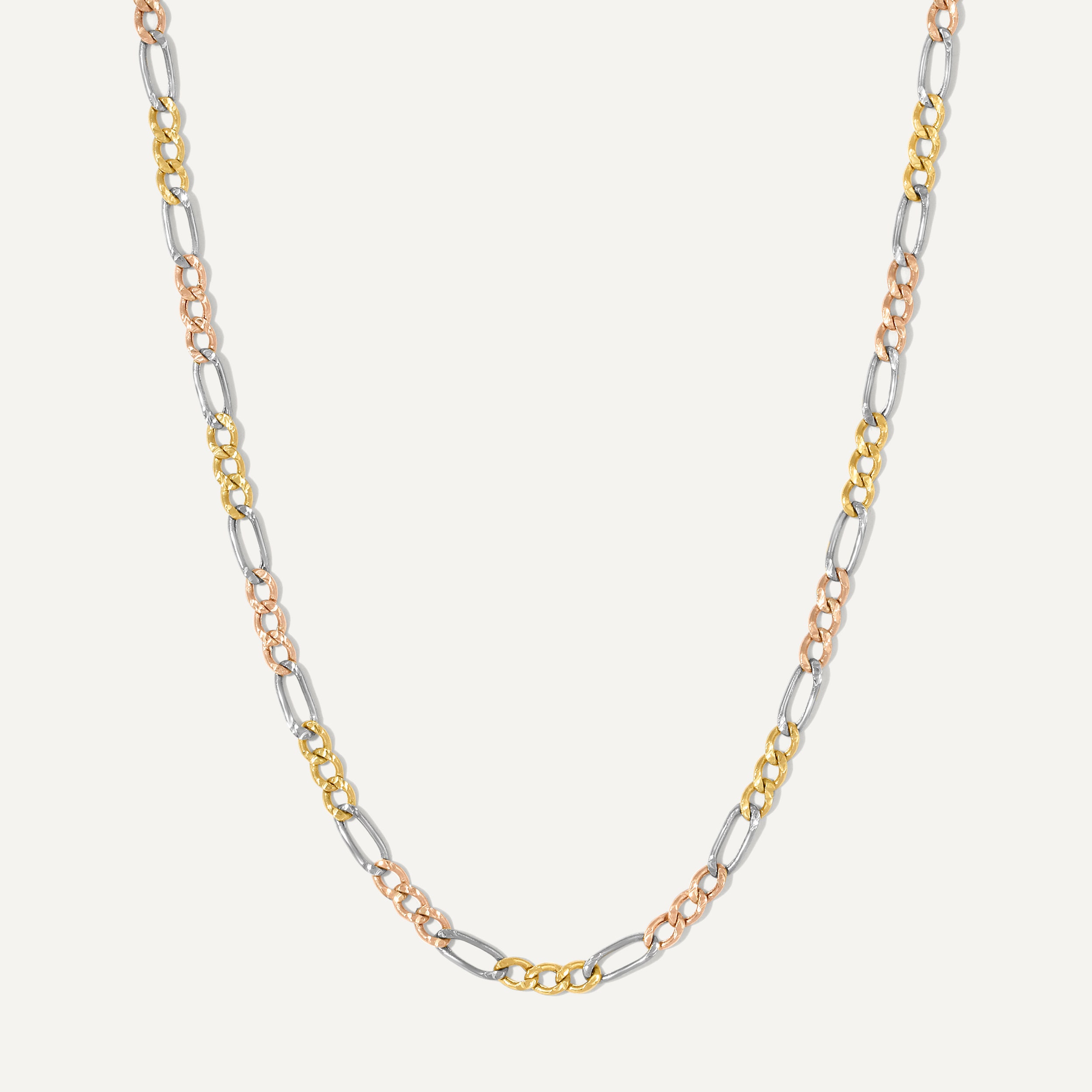 Catena Figaro tricolore, catena Figaro tricolore 14k, catena Figaro leggera 14k, catena tricolore, catena Figaro per uso quotidiano, catena Figaro 14k