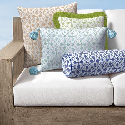 Mallorie Tile Indoor/Outdoor Pillow - Glacier, 20" x 20" Square Glacier, 20" x 20" Square in Glacier with Mineral/Natural Tassels - Frontgate