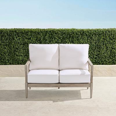 Winhill Loveseat with Cushions in Weathered Teak - Quick Dry, Restored Mediterranean Blue - Frontgate
