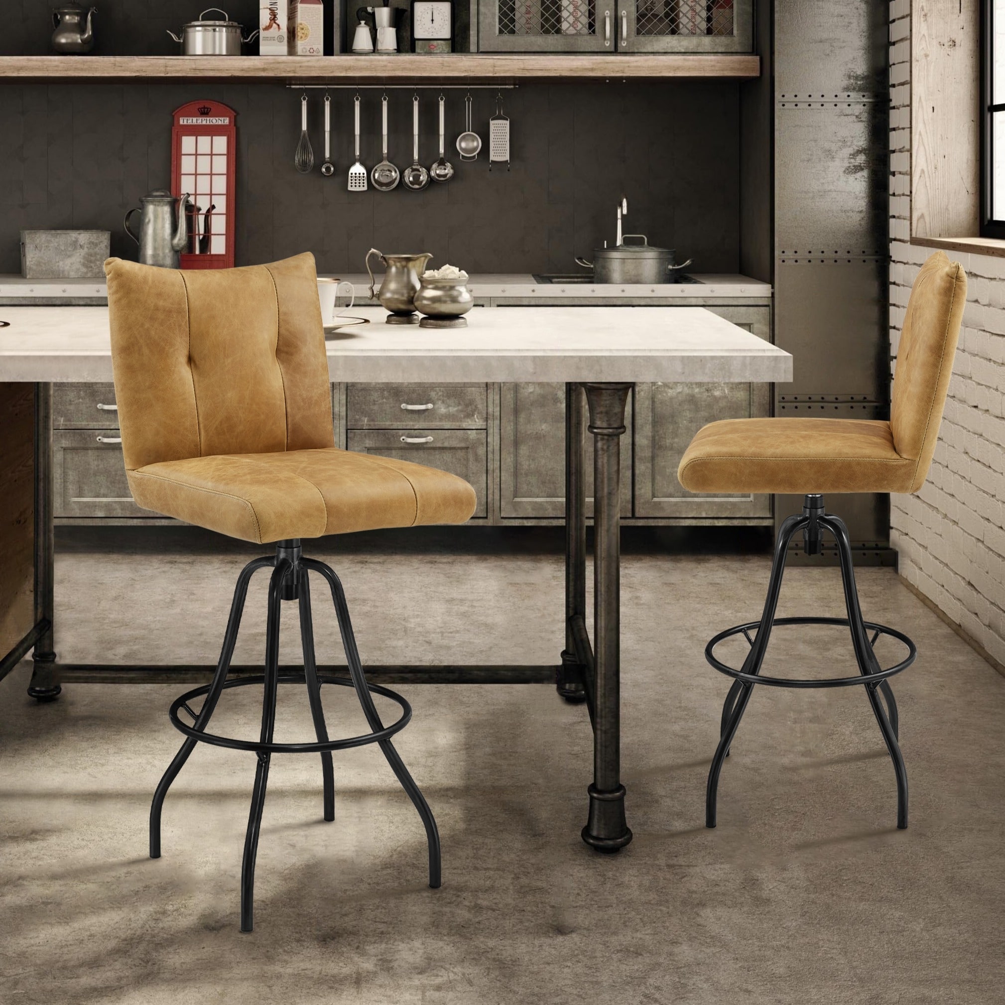 Art Leon Retro Leather Swivel Barstools