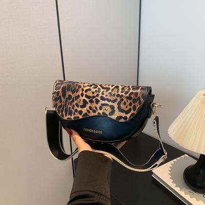 TEMU A Women' Crossbody Bag Made Of Synthetic Leather, Featuring A Solid Color Leopard Print Flap, Magnetic Closure, And Synthetic Leather Lining. Image