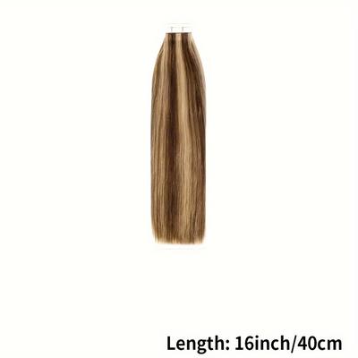 TEMU Highlight Tape In Hair Extensions Human Hair Tape In Hair Extensions Straight High Light Hair Style Non-remy 20pcs/packs Color #4/27 Image