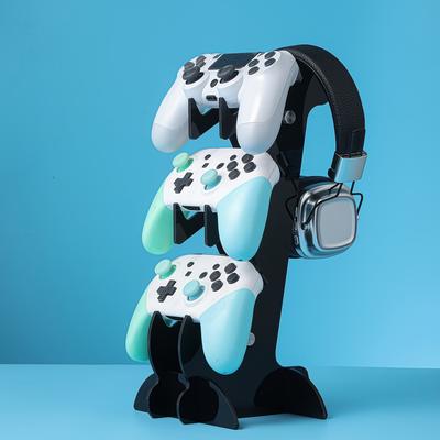 TEMU Gaming Controller & Headphone Stand - Sleek Black Acrylic 3-tier Holder For Ps5, Ps4, , For Switch Controllers With Teal Accents - Organizer For