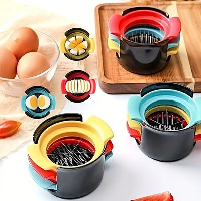 TEMU Stainless Steel 3-in-1 Manual Egg Slicer And Cutter Set, Multifunctional Kitchen Tool, Plastic Handle, For Slicing Eggs, Fruits, And Vegetables Image
