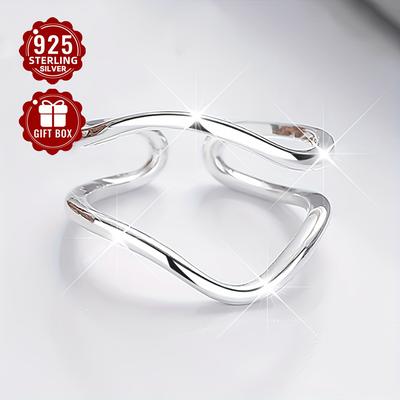 TEMU Total Weight About 2.2g 1pc Women's 925 Pure Silvery Geometric Irregular Hollow Adjustable Suitable For Men And Women Suitable For Daily Matching Suitable For Party Wear Image
