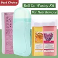 Kit de cire à rouler Kit d'épilation pour femmes Kit de rouleau de cire épilation facile à la maison avec 2 cartouches de cire et 100 bandes de cire roulant de cire