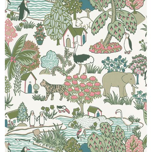 Little Greene 'Animal Kingdom - Puck' - Green Wallpaper