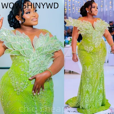 Customized 2024 Aso Ebi Green Mermaid Prom Dresses Florals Beaded Evening Formal Party Second Birthday Gowns Dresses ZJ120