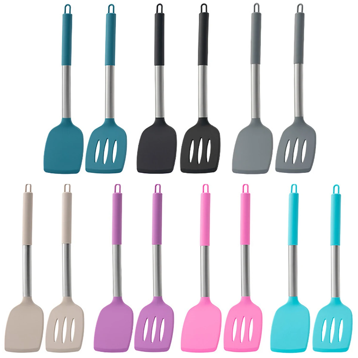 Spatule à frire pour Steak, ustensiles de cuisine, manche en acier inoxydable, ensemble d'ustensiles de cuisine en Silicone, ensemble d'outils de cuisine 2 pièces