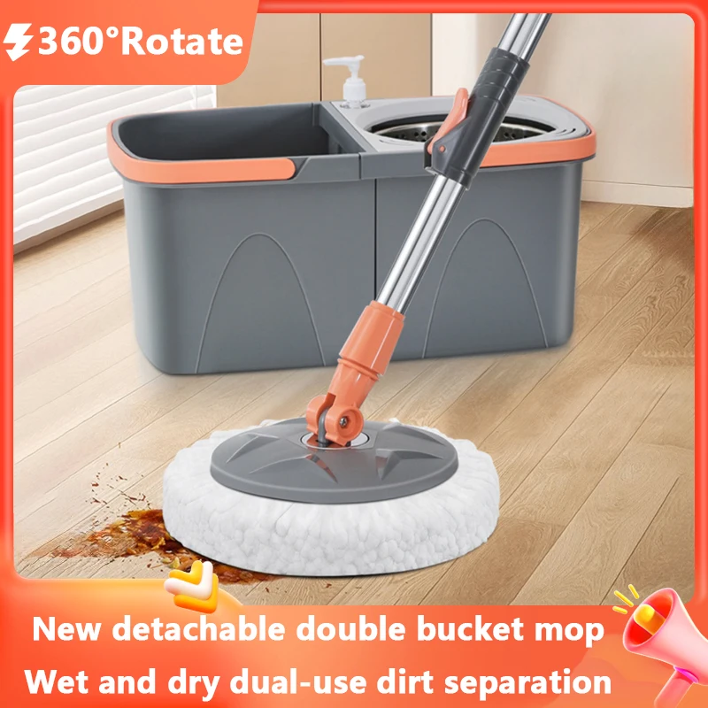 Neue separate Doppeleimer-Sets mit drehbarem Mopp, 360° ° Spinning Floor Cleaning Mop Wiederverwendbare Mikrofaserköpfe Home Lazy Mop Image