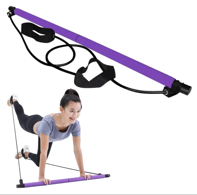 Pilates Stick - Adjustable Fitness Bar for Home Workout, Yoga, Stretching, Core Training - Portable & Elastic Resistance