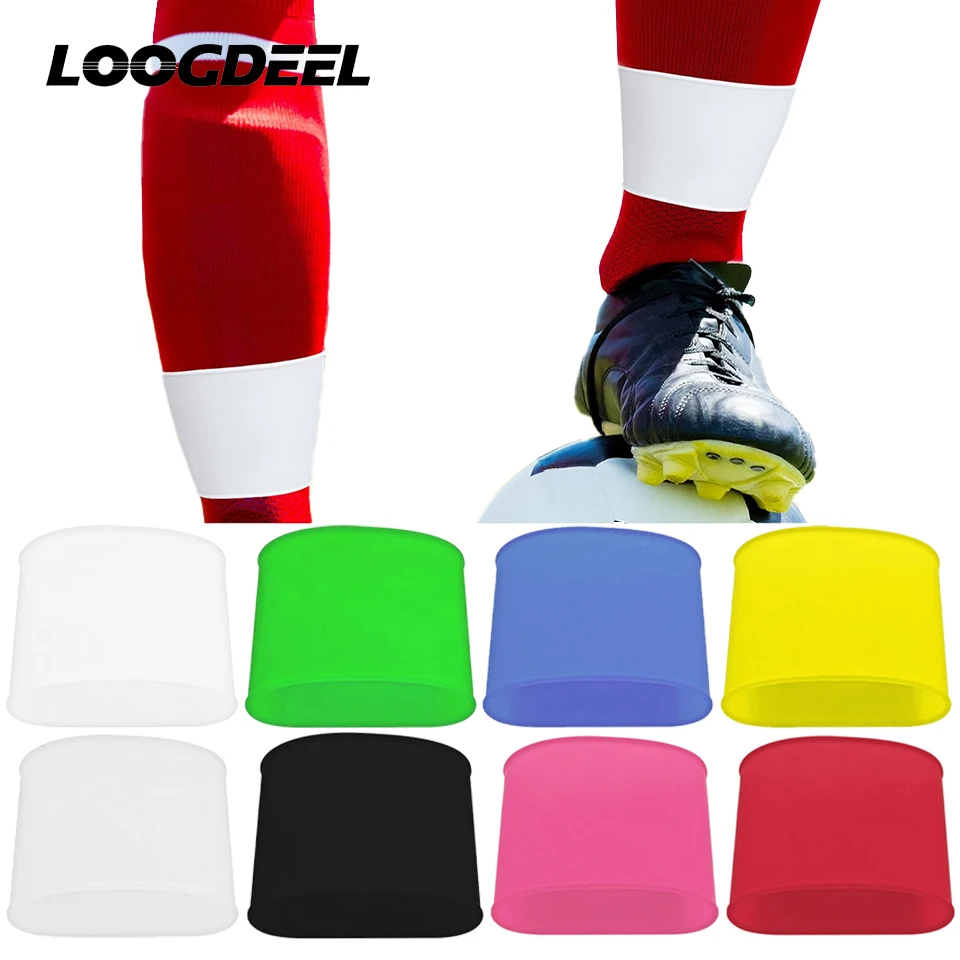 Loogdeel 2 Stück Fußball-Schienbeinschutz, festes Bandage-Klebeband, verstellbarer elastischer Schienbeinschutz, Befestigungsgurt, Fußball-Beinpolster, Silikonband Image
